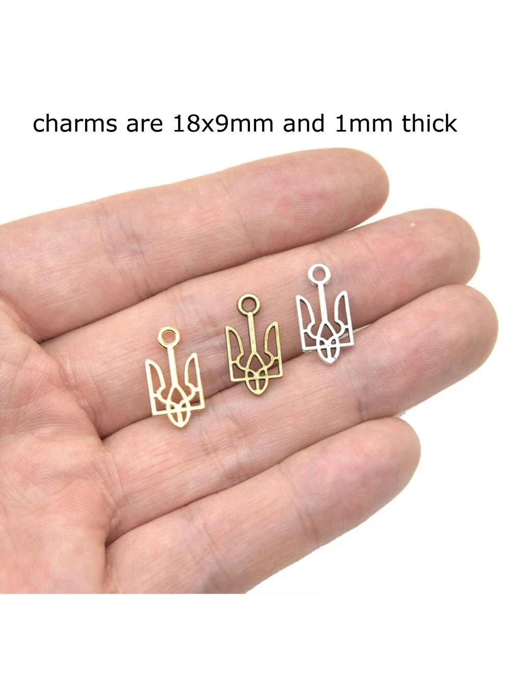 Ukrainian Trident National Symbol Antique Silver Slava Ukraini Charms 4 pcs